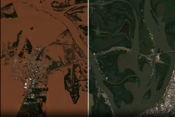 Notícia - Imagens de satélite mostram cheias no Rio Grande do Sul